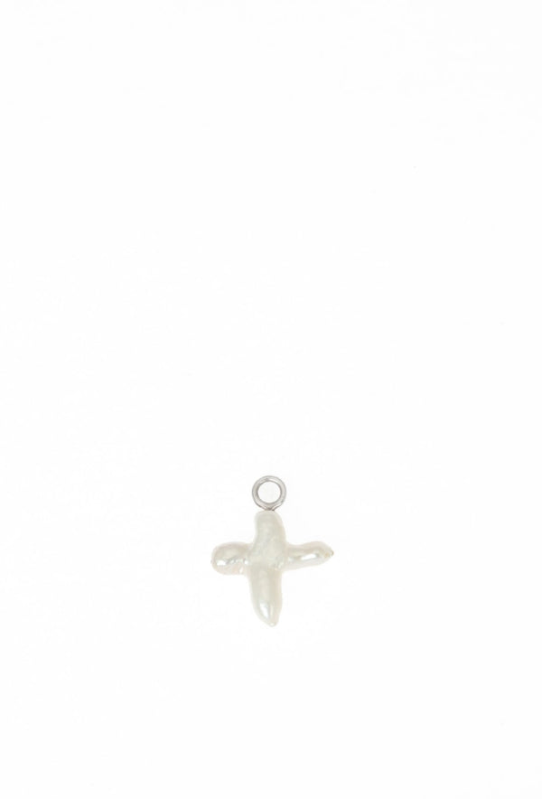 Silver Pearl Cross Charm
